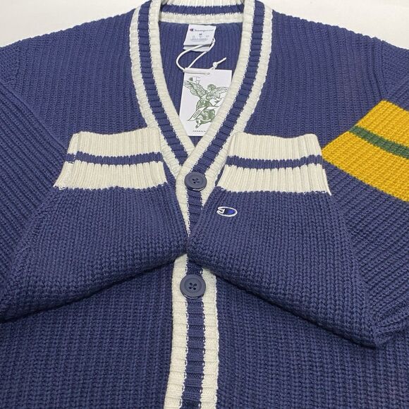 GUIZIO X CHAMPION Cardigan Sweater Women’s Medium Blue Varsity Academia Relaxed - Picture 7 of 13